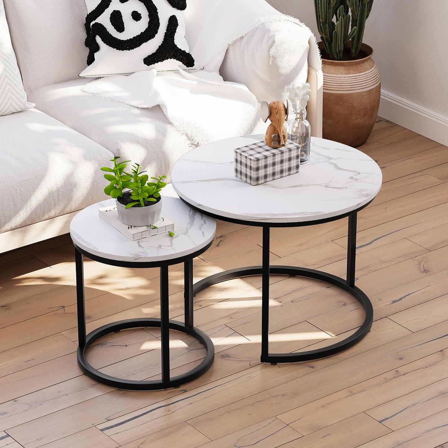 White Nesting Coffee Tables, 2-Pack