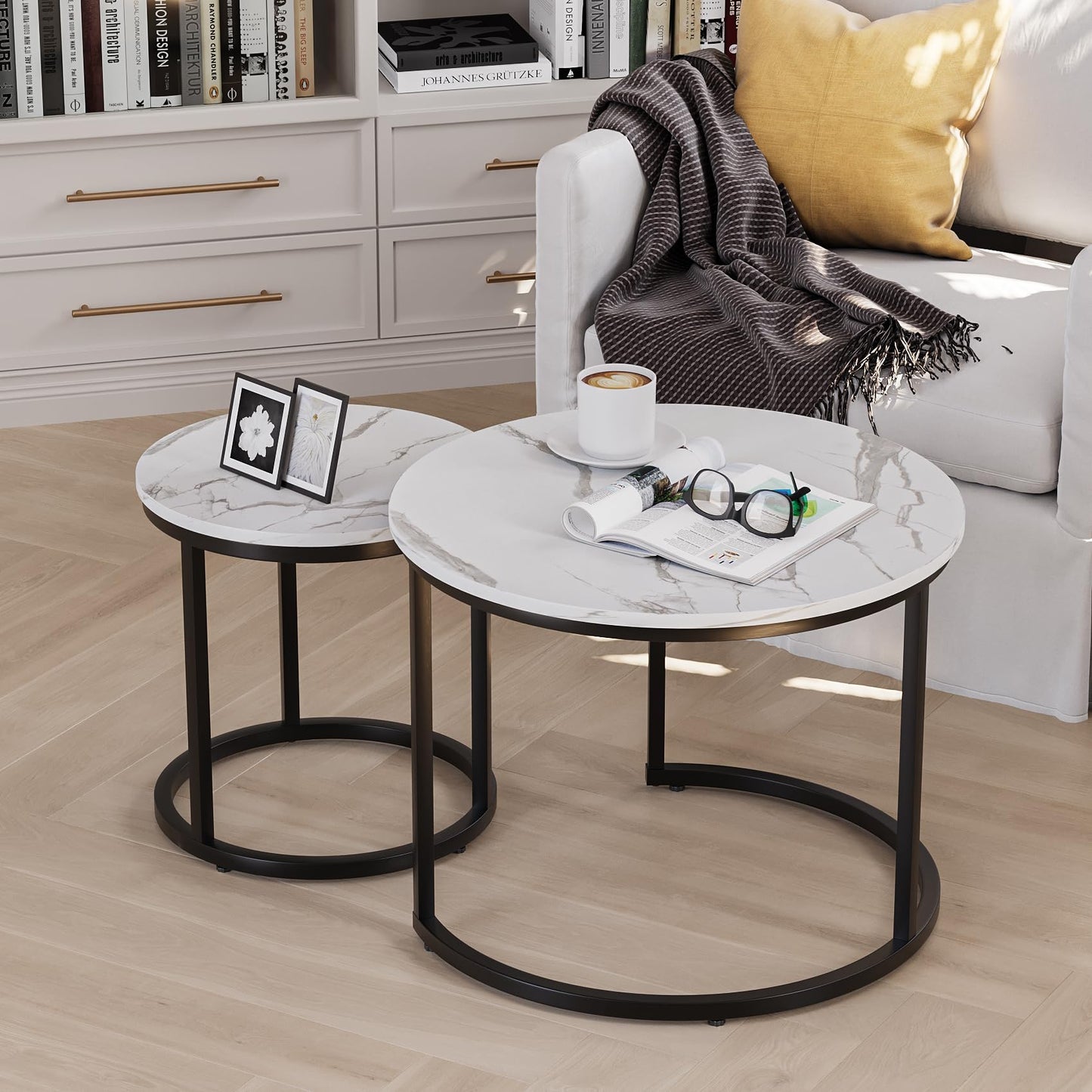 White Nesting Coffee Tables, 2-Pack
