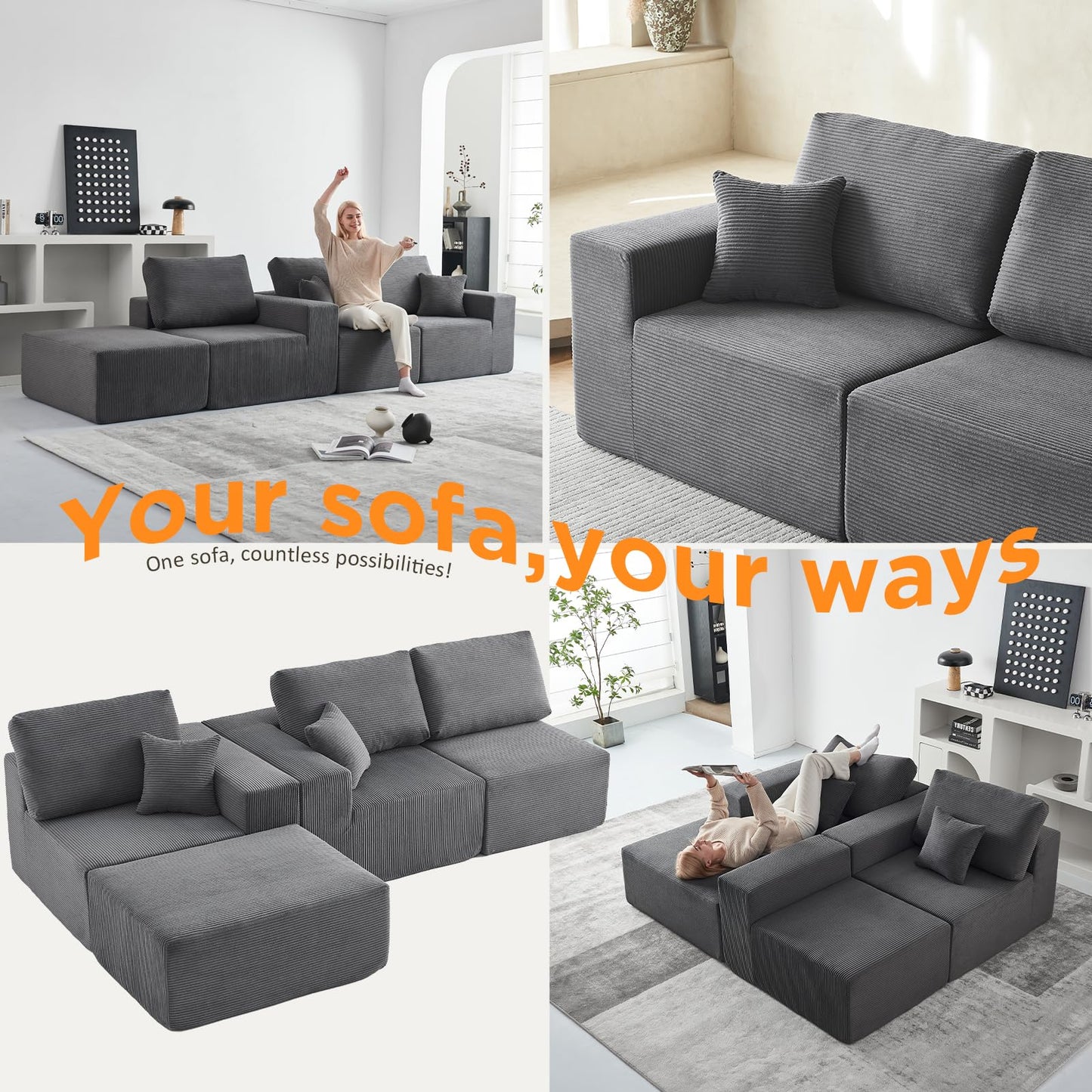 INGEROOM 108" Sectional Sofa – Dark Gray