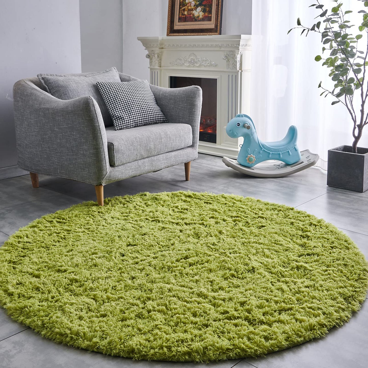 FJZFING 4x4 Light Grey Round Shag Rug