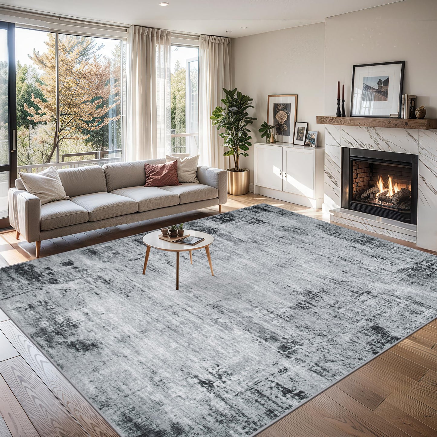 8x10 Ft Grey Abstract Area Rug