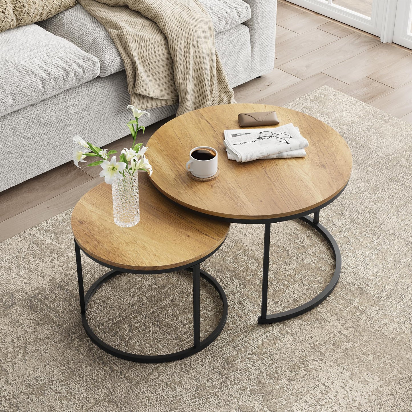 White Nesting Coffee Tables, 2-Pack