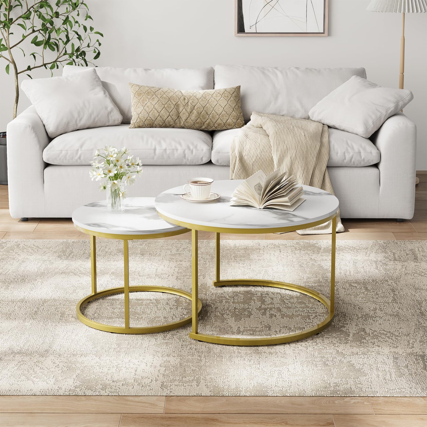 White Nesting Coffee Tables, 2-Pack