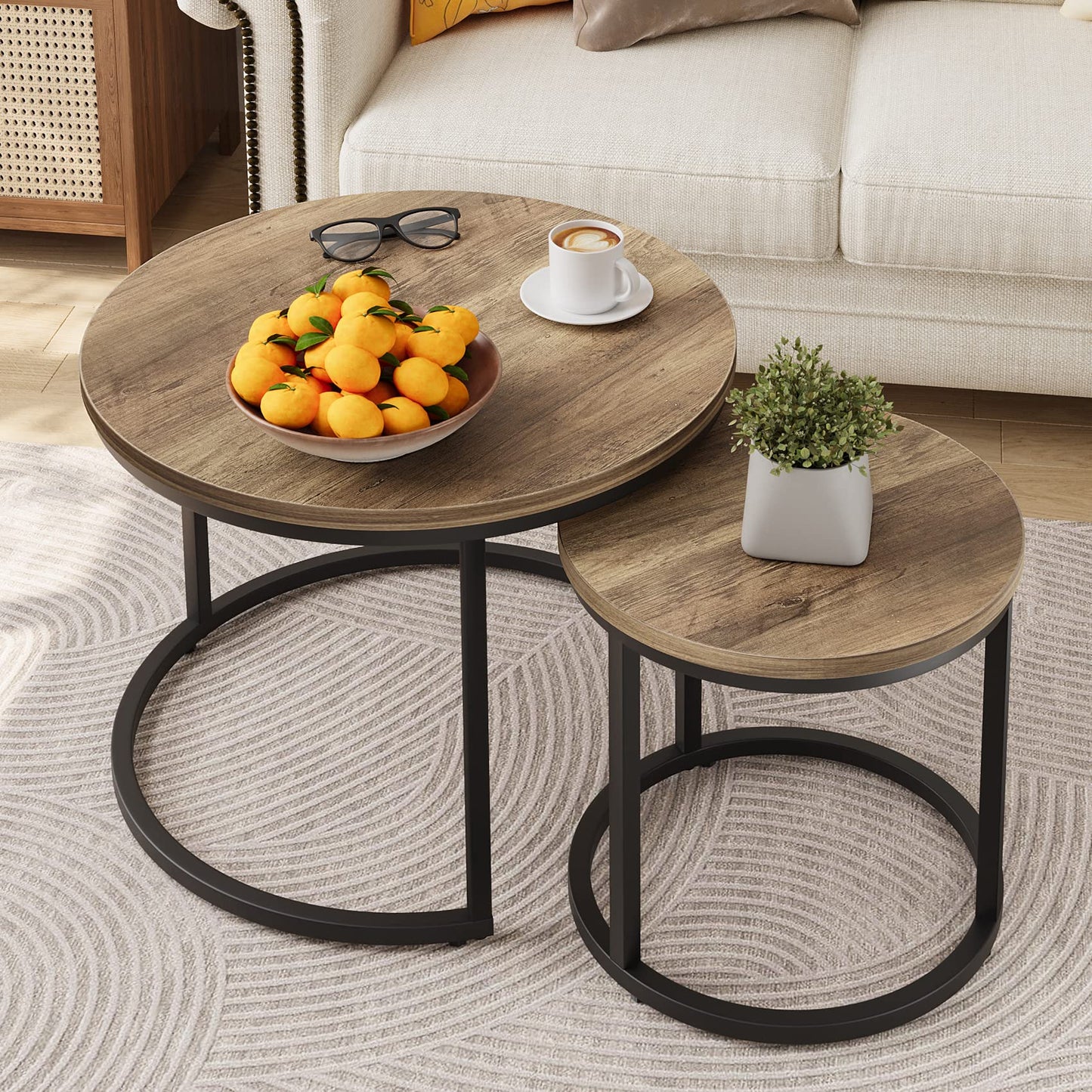 White Nesting Coffee Tables, 2-Pack