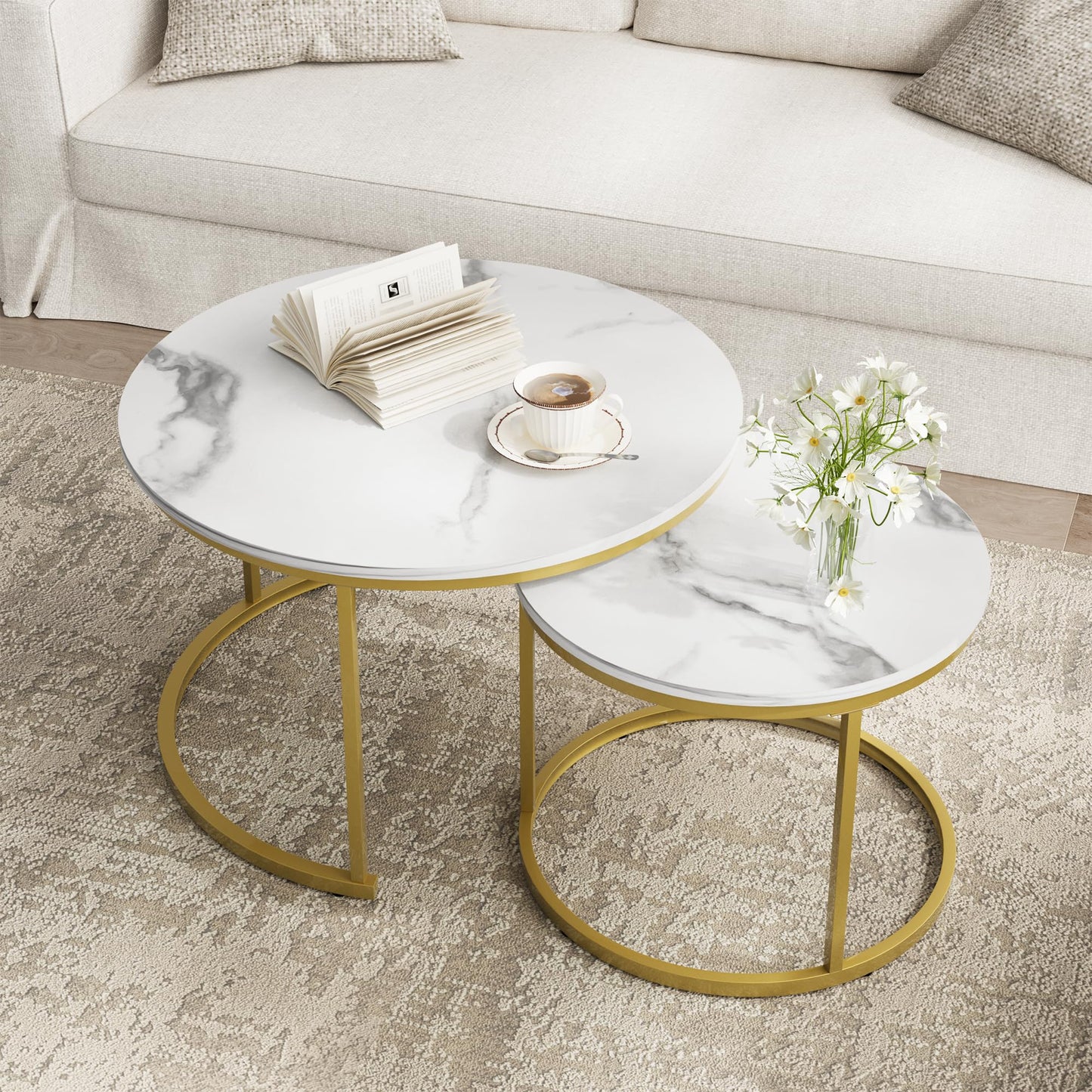 White Nesting Coffee Tables, 2-Pack