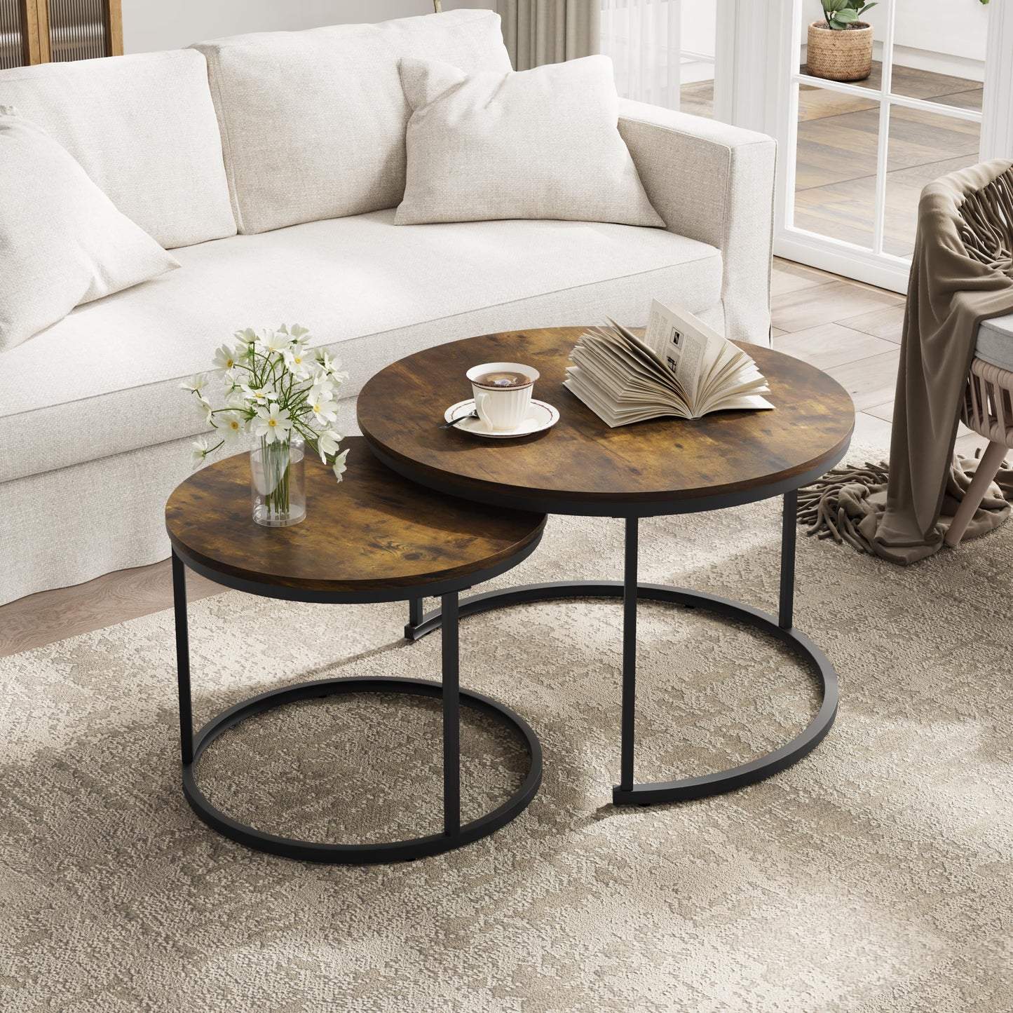 White Nesting Coffee Tables, 2-Pack