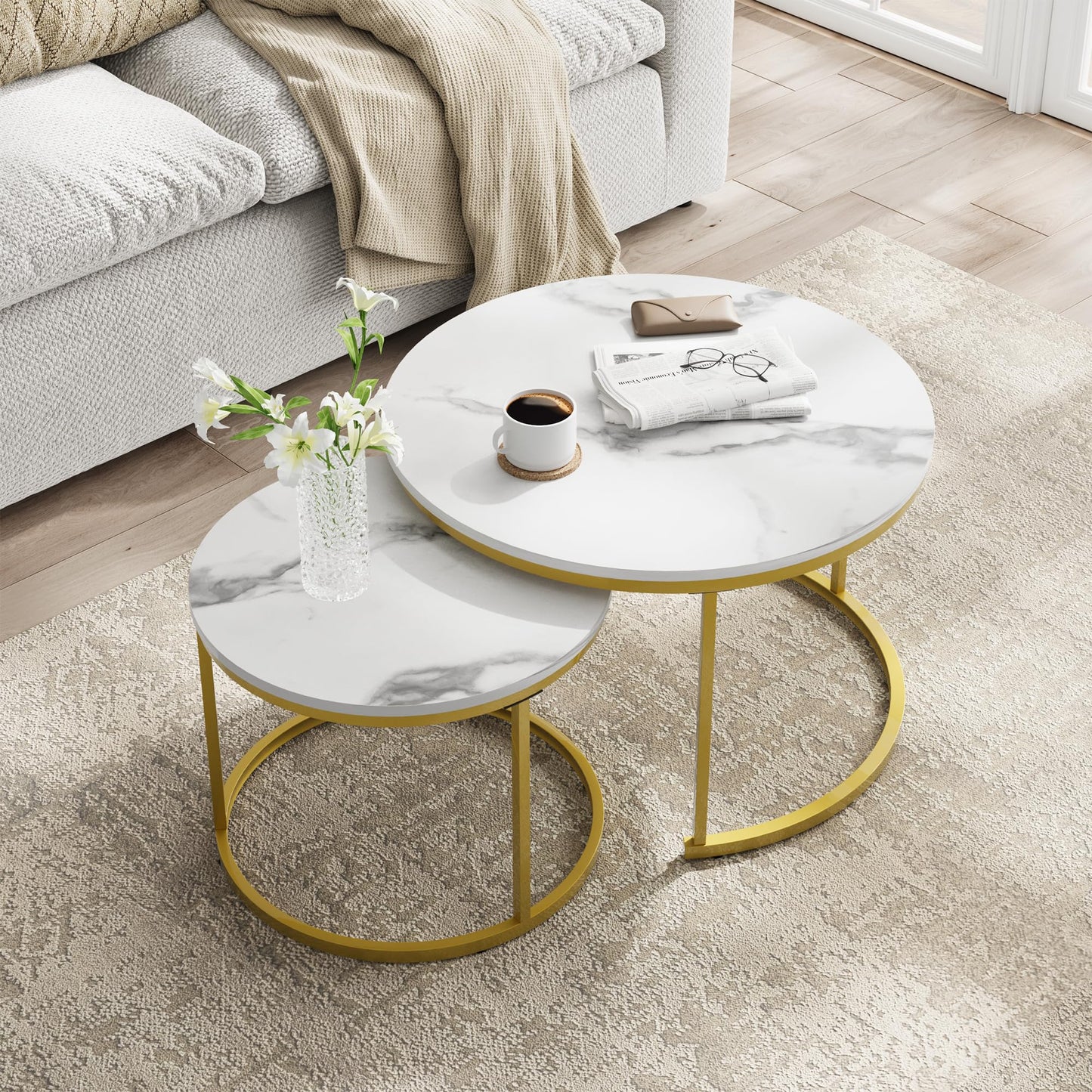 White Nesting Coffee Tables, 2-Pack