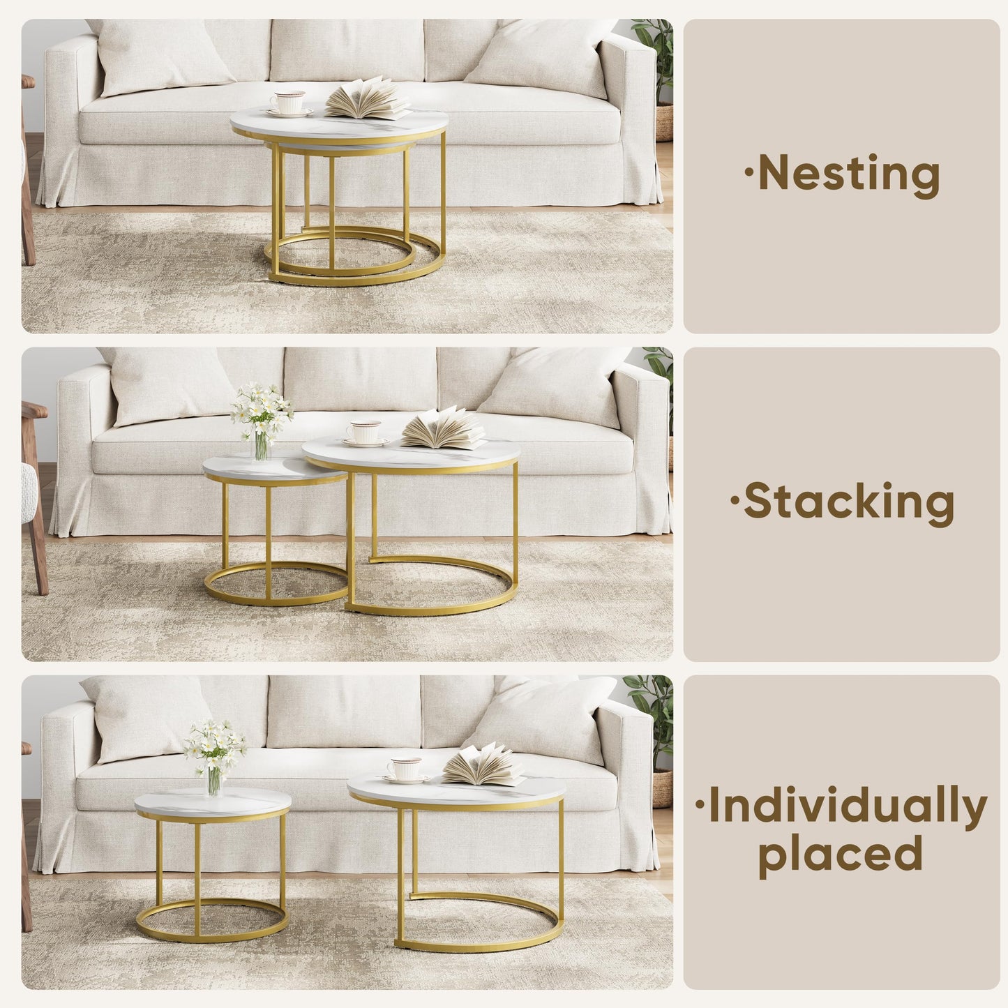 White Nesting Coffee Tables, 2-Pack