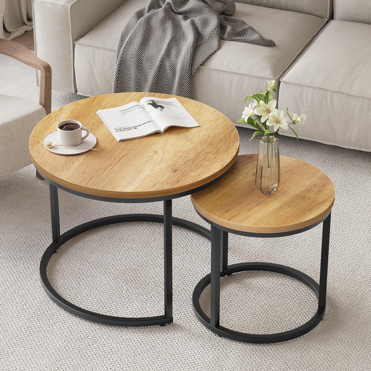White Nesting Coffee Tables, 2-Pack