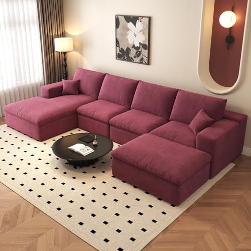 107'' L Shaped Modern Couches Modular Sectional Cloud Couch,3-Seat Chenille Deep Seat Sofa with Pillow for Living Room, Bedroom and Apartment,Camel