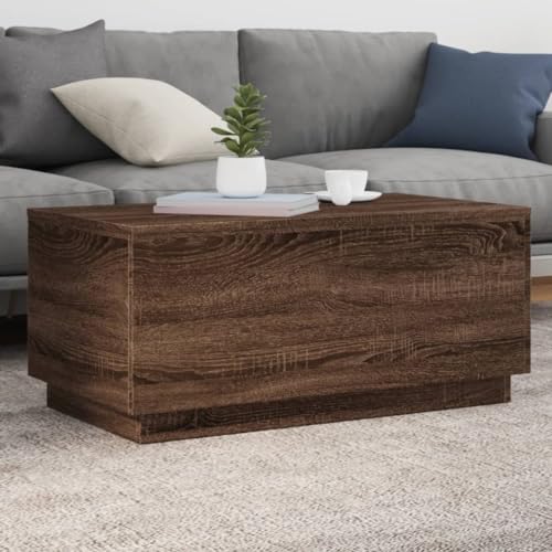 Black Engineered Wood Coffee Table with RGB LED Lighting Medium Size Rectangular for Living Room Modern Furniture Home Decor