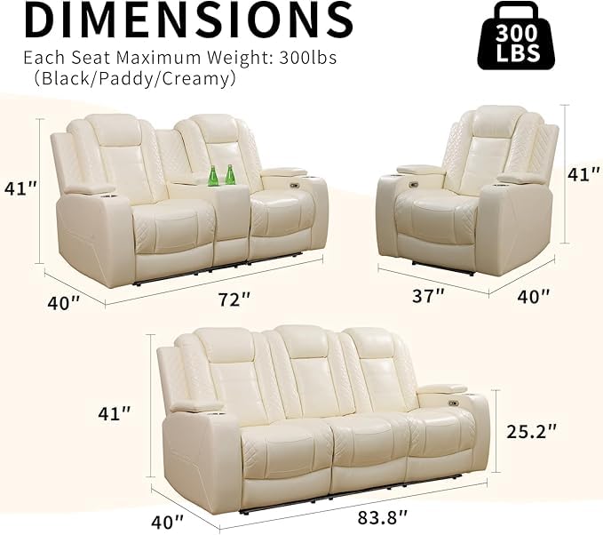 3-Piece Beige Power Recliner Set