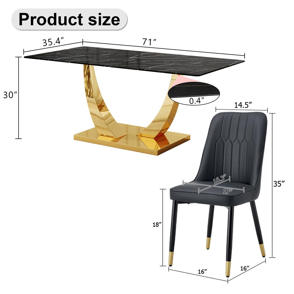 71" Black & Gold Dining Set for 8
