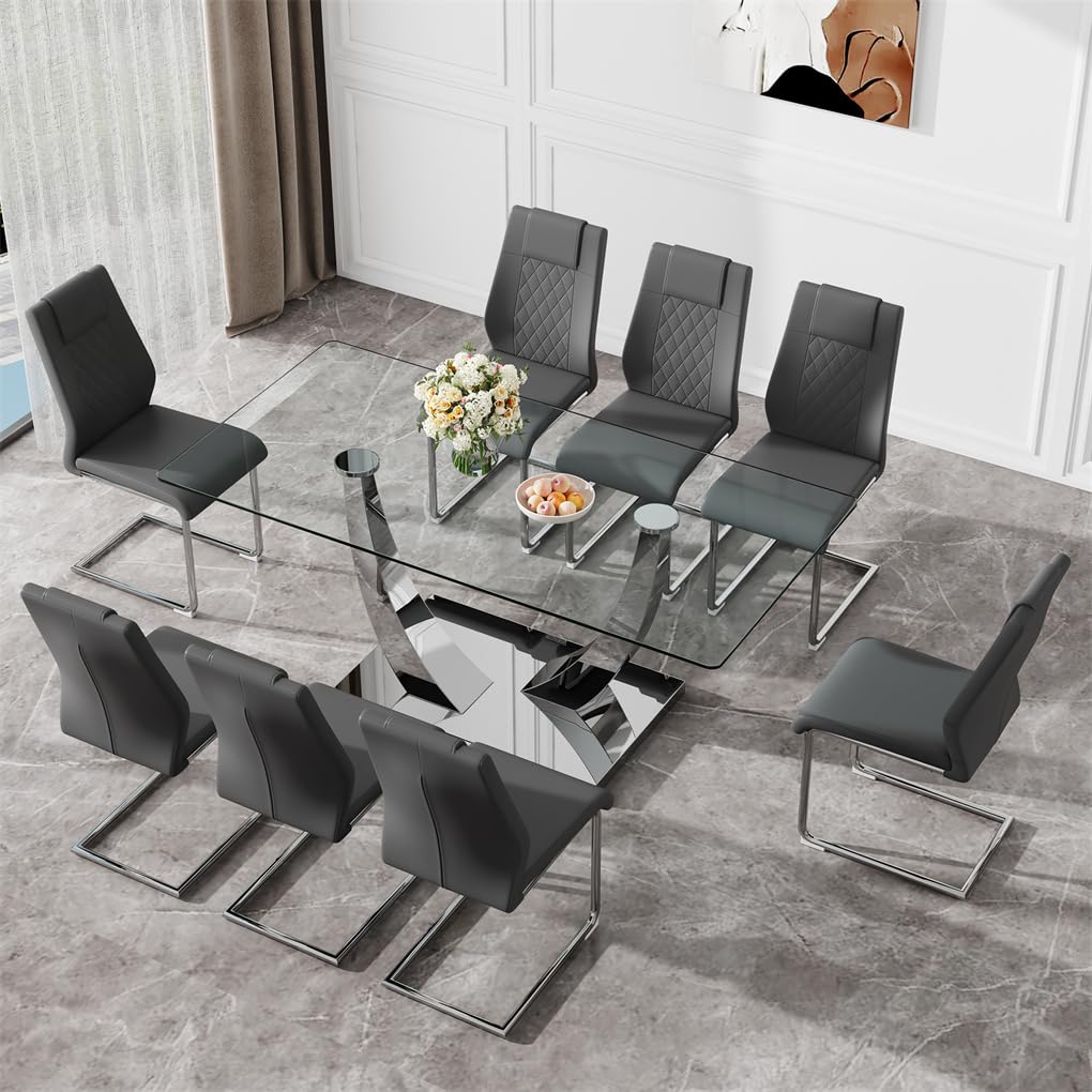 71" Glass Dining Table Set for 6