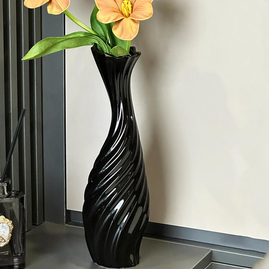 Black 12" Ceramic Flower Vase