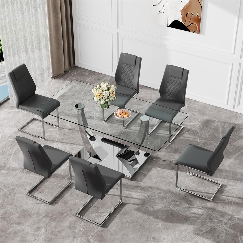 71" Glass Dining Table Set for 6