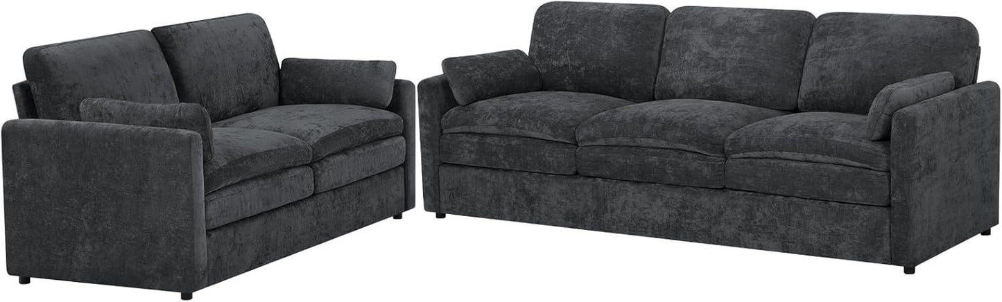 2-Piece Grey Chenille Sofa Set with Pillows