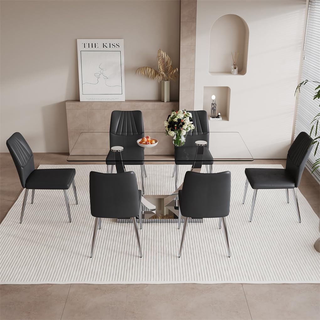 71" Glass Dining Table Set for 6