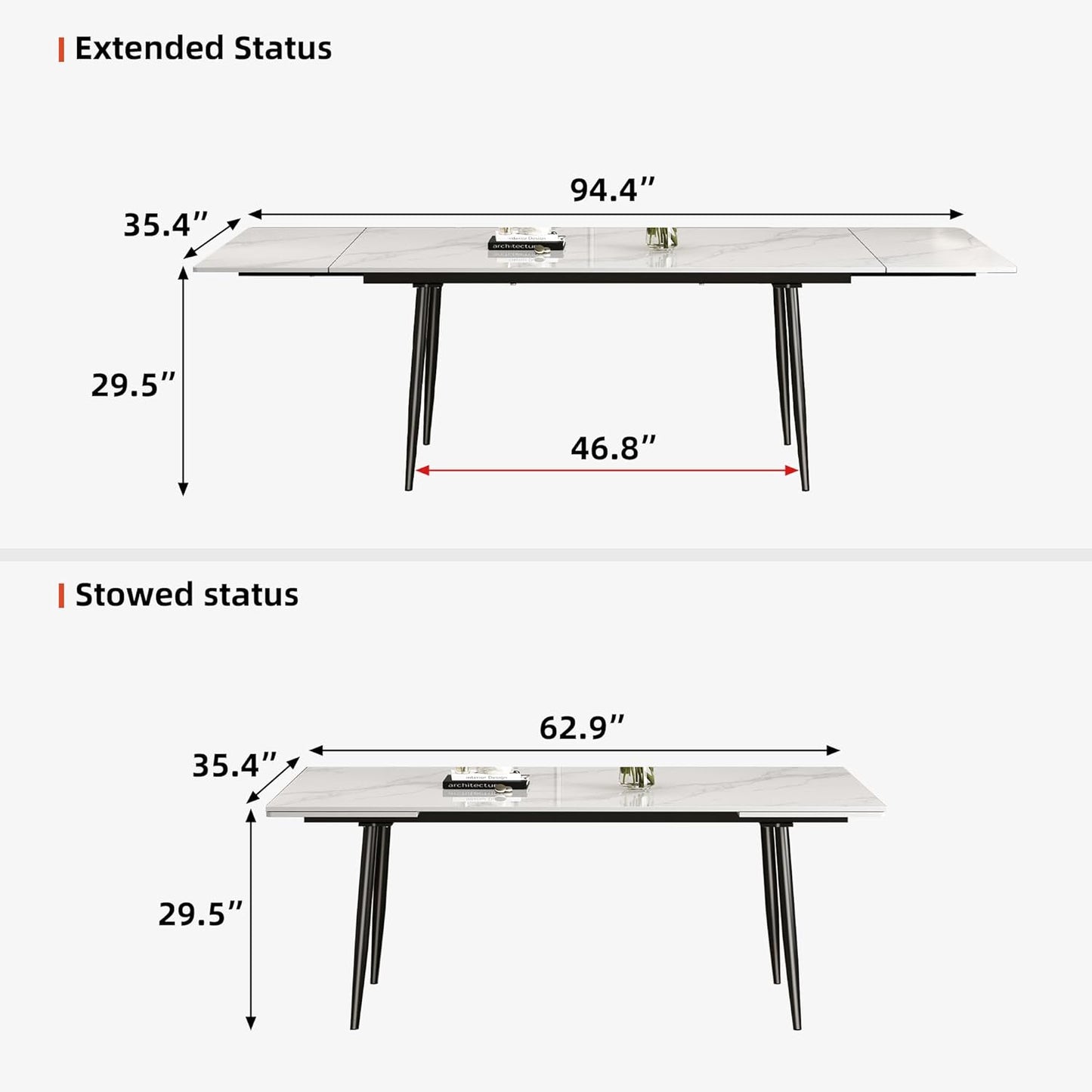 Modern Extendable Dining Table – White Top