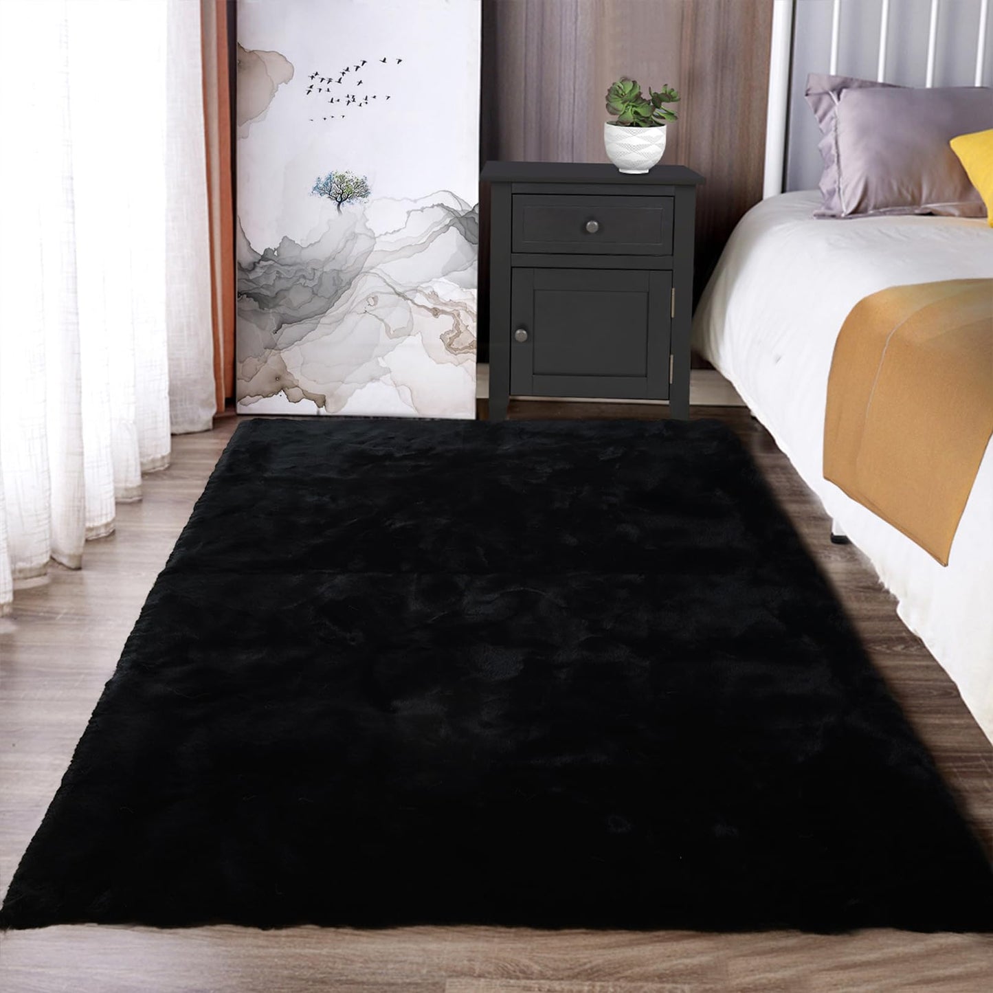 Latepis 3ft White Faux Fur Round Rug