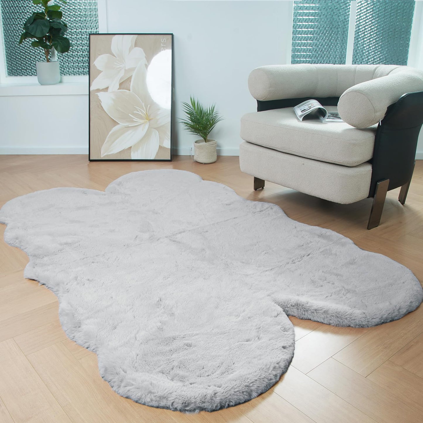 Latepis 3ft White Faux Fur Round Rug