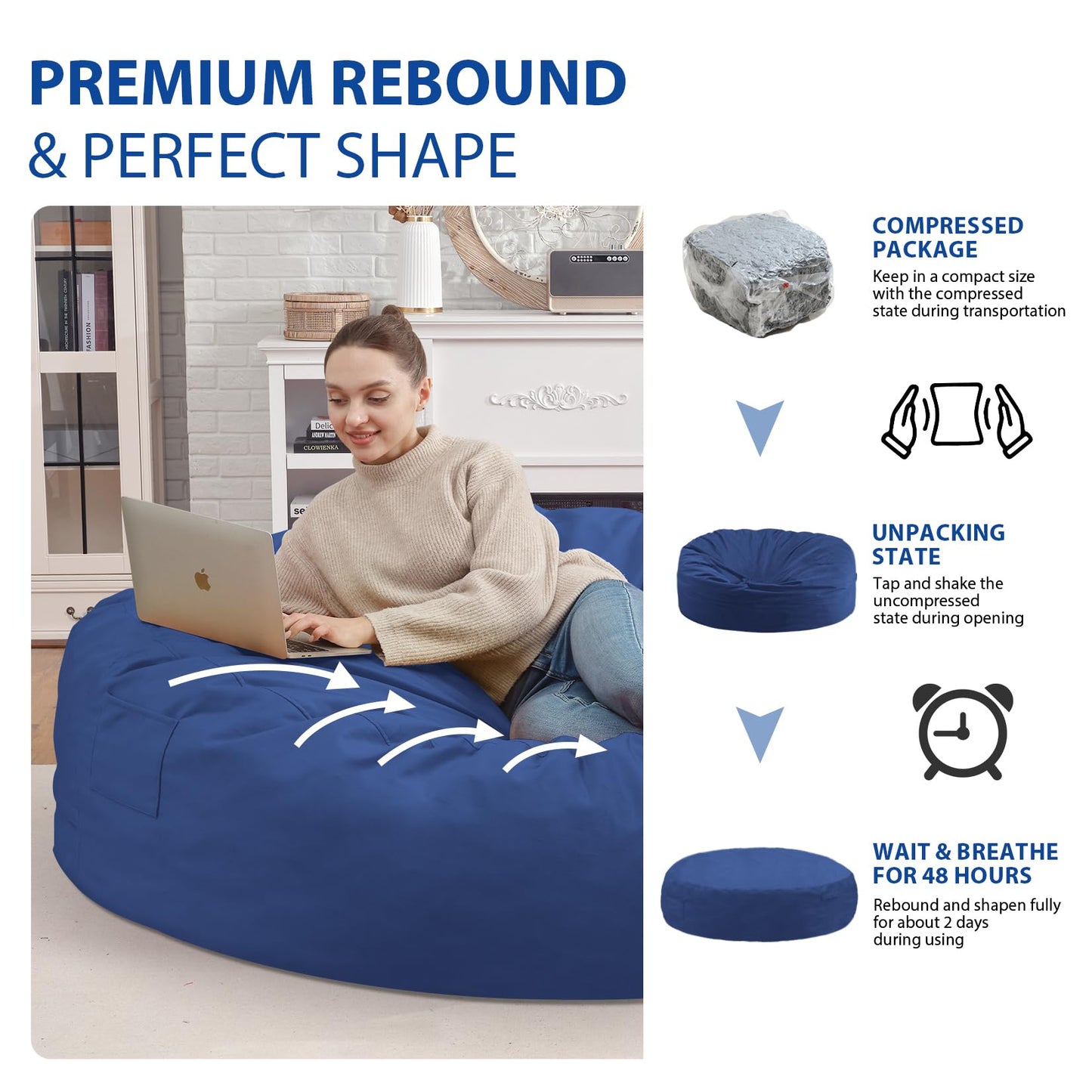 5FT Grey Bean Bag Chair