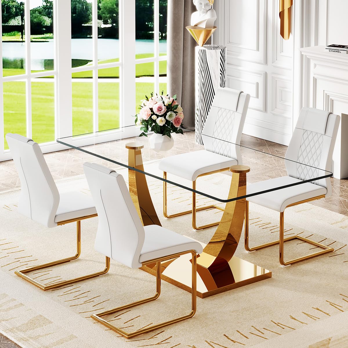 63" Glass Dining Table Set for 4