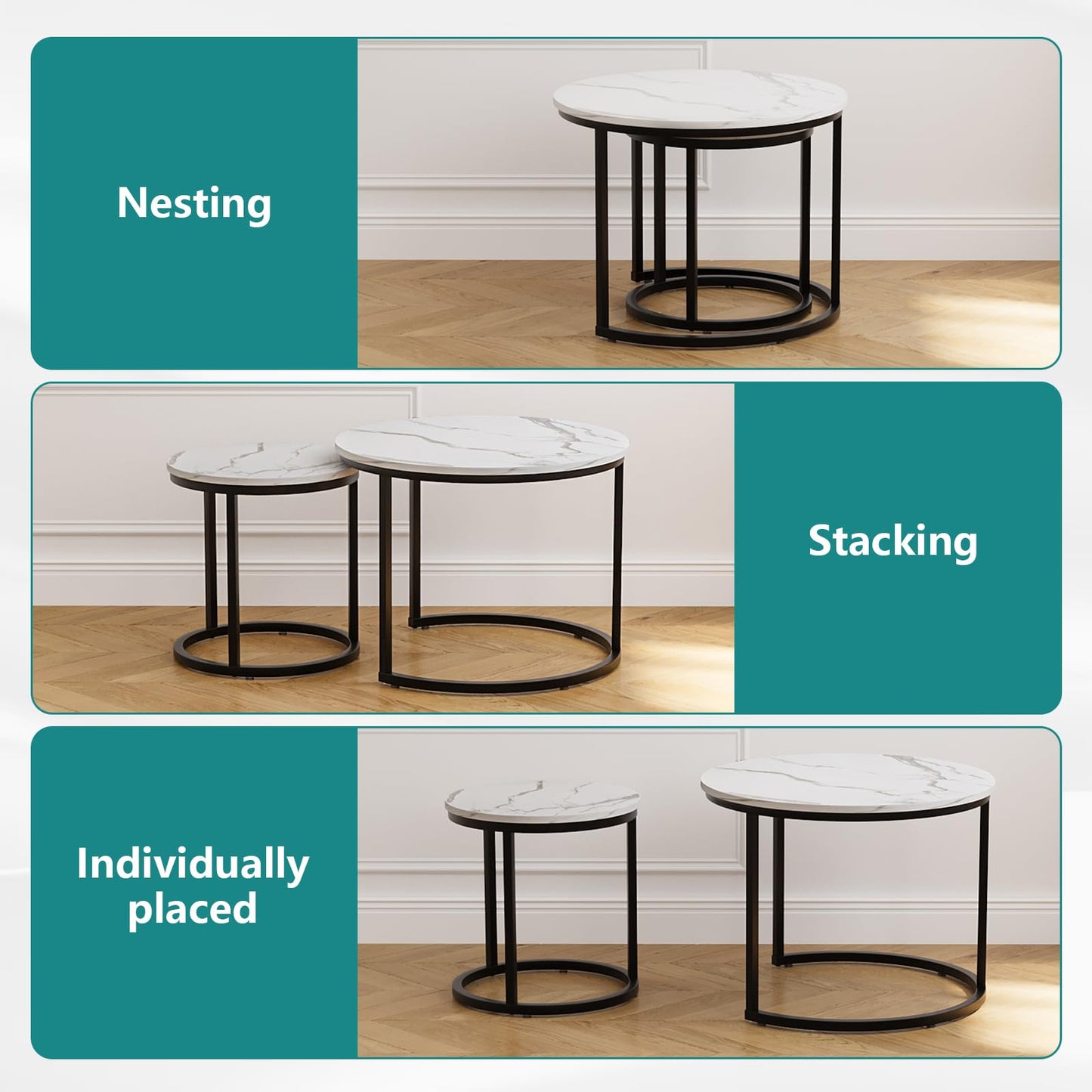 White Nesting Coffee Tables, 2-Pack