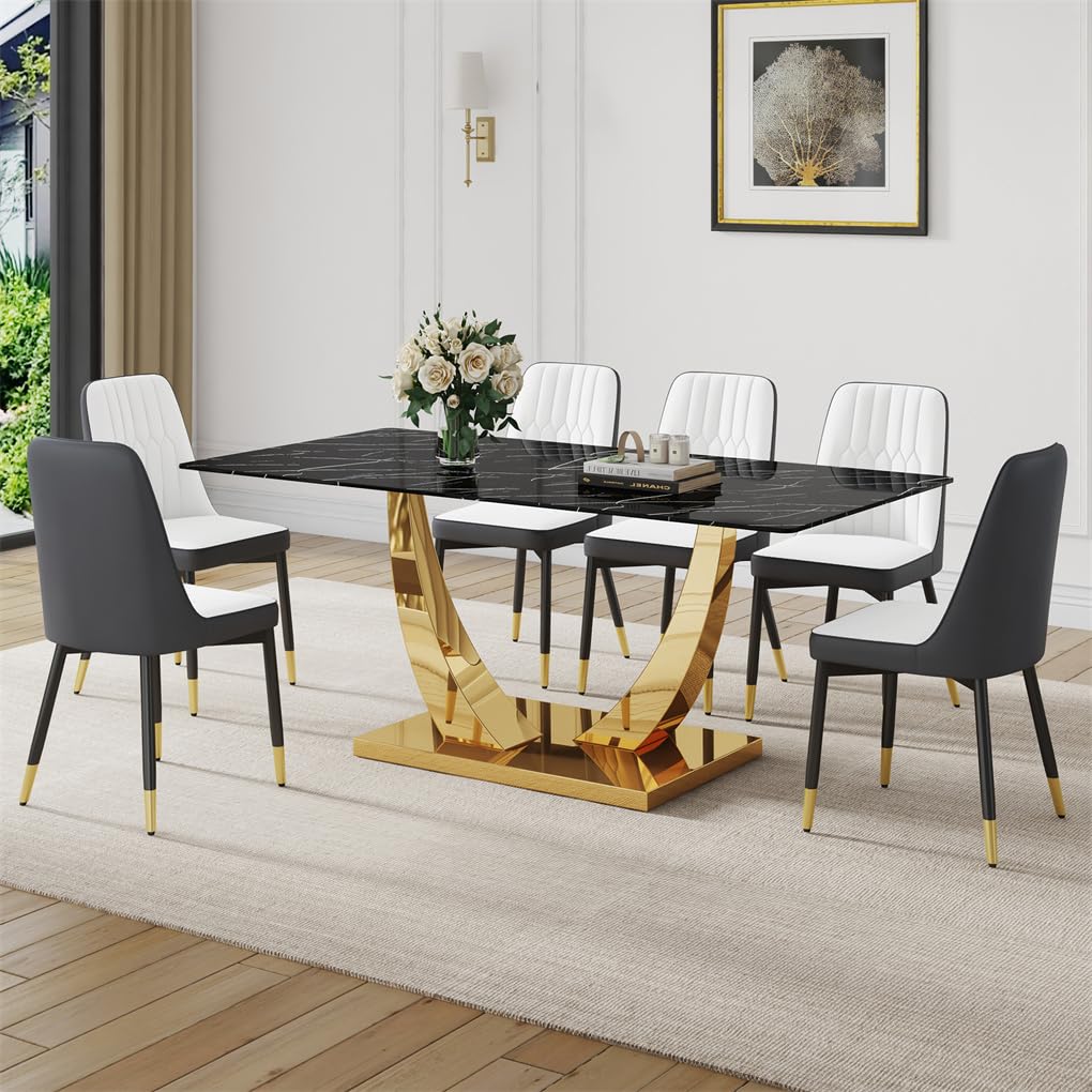 71" Black & Gold Dining Set for 8