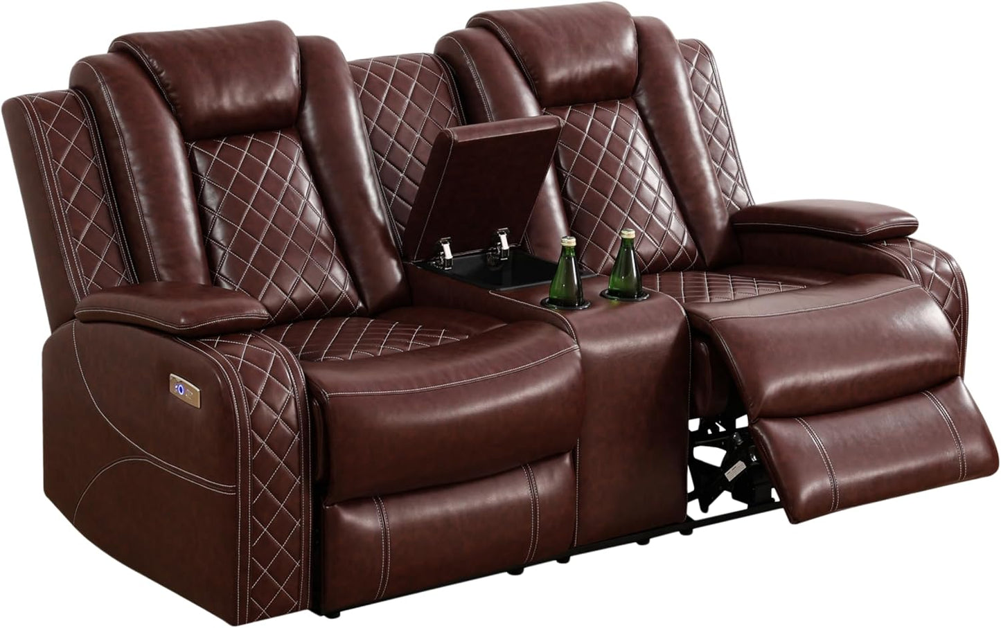 3-Piece Brown Leather Recliner Sofa Set