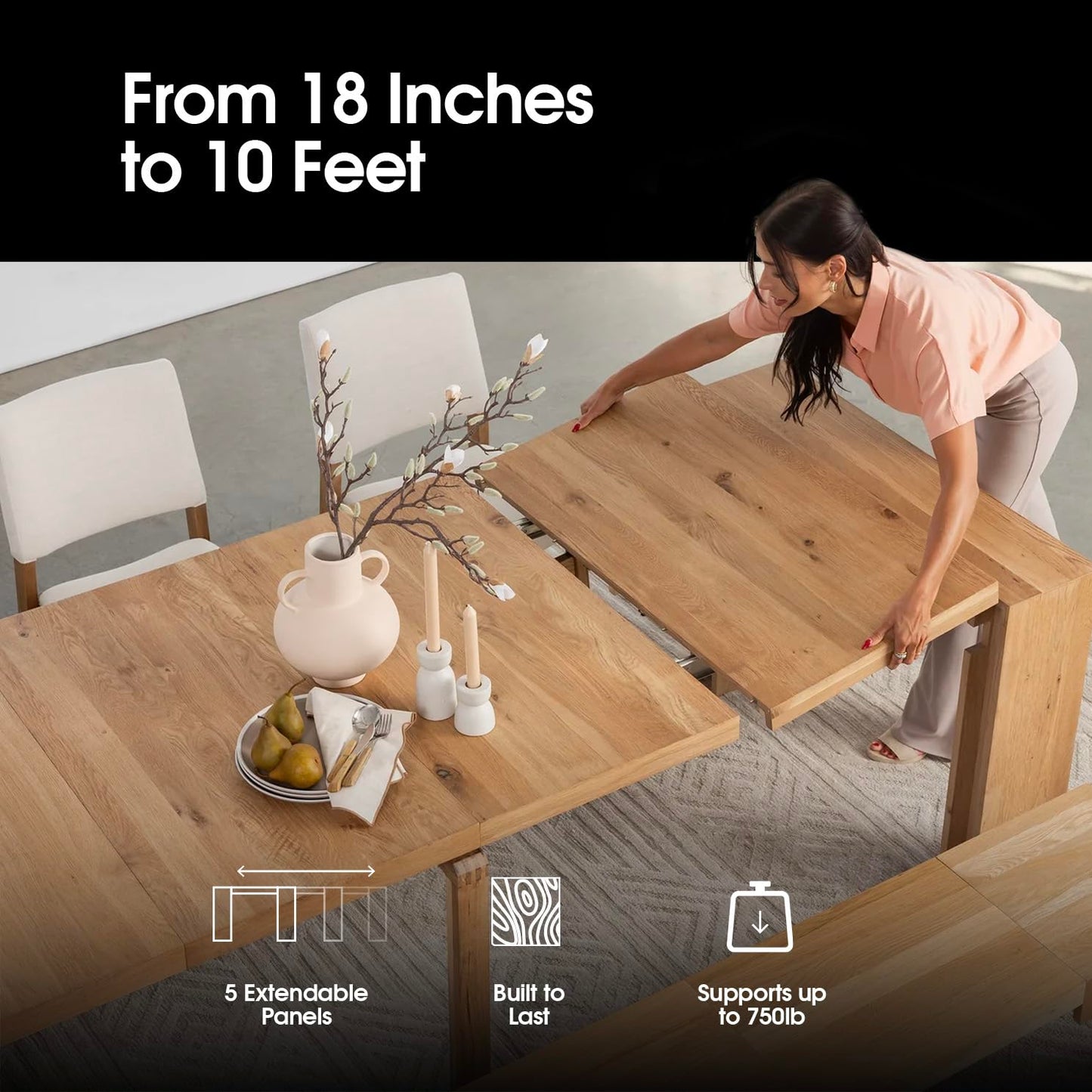 White Extendable Dining Table & Bench
