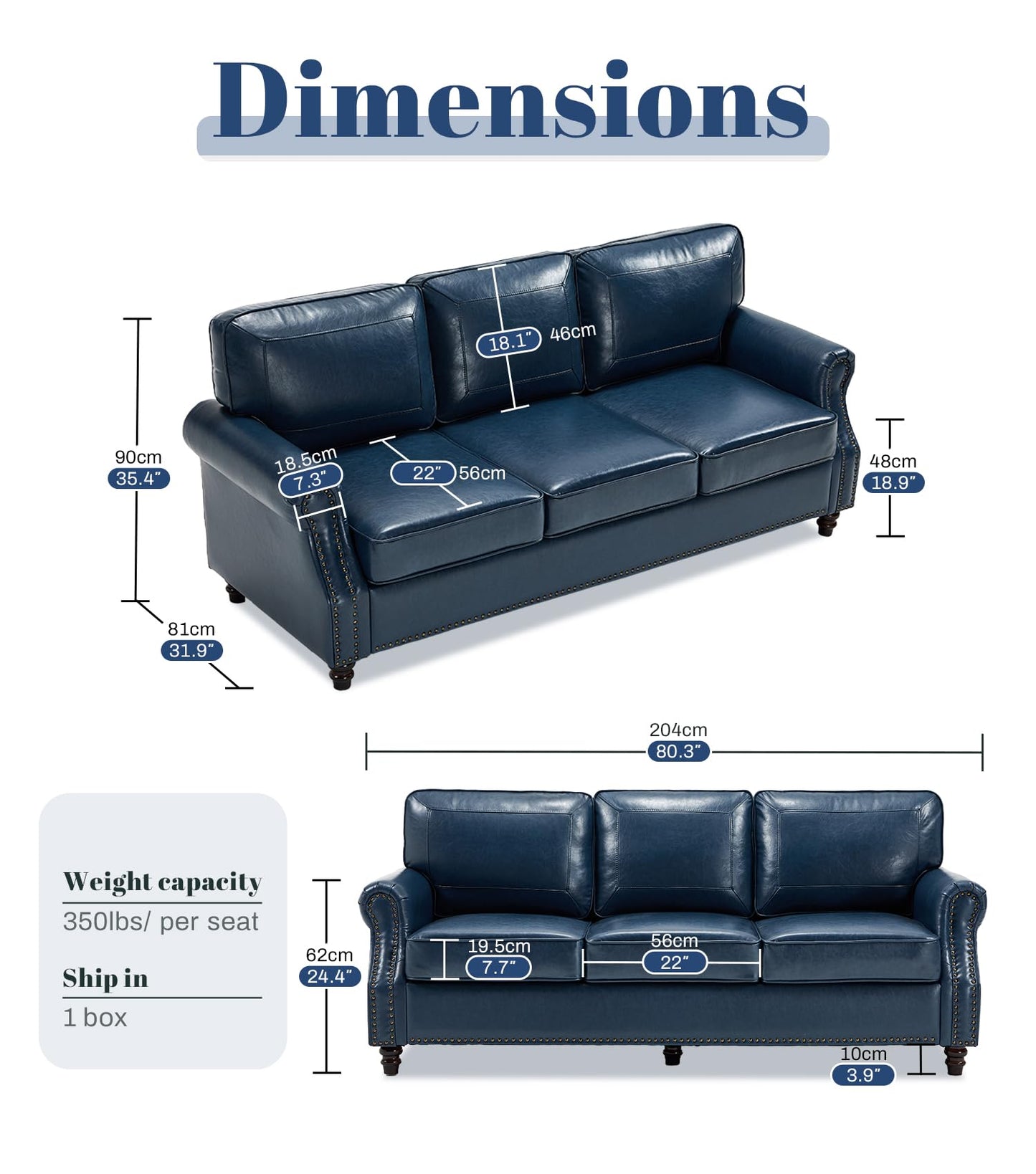 WILLOVE 79" Black Faux Leather Sofa