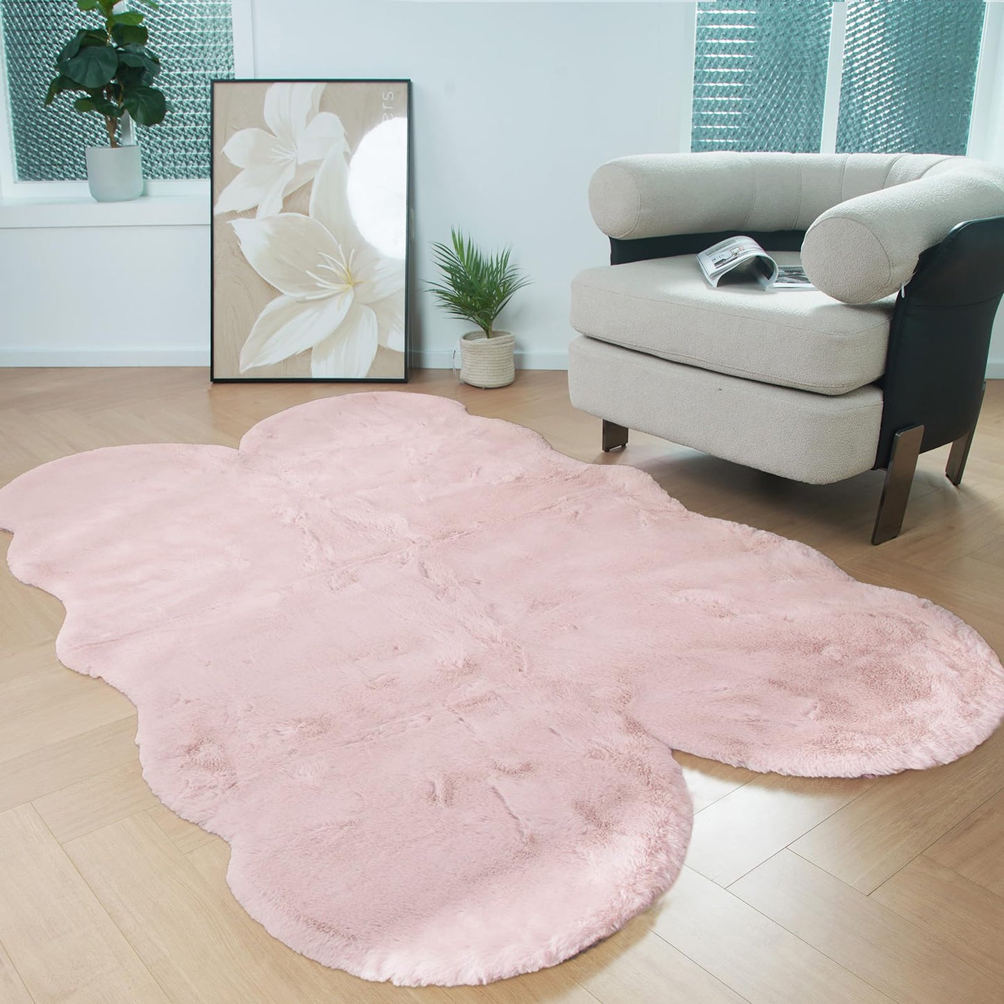 Latepis 3ft White Faux Fur Round Rug