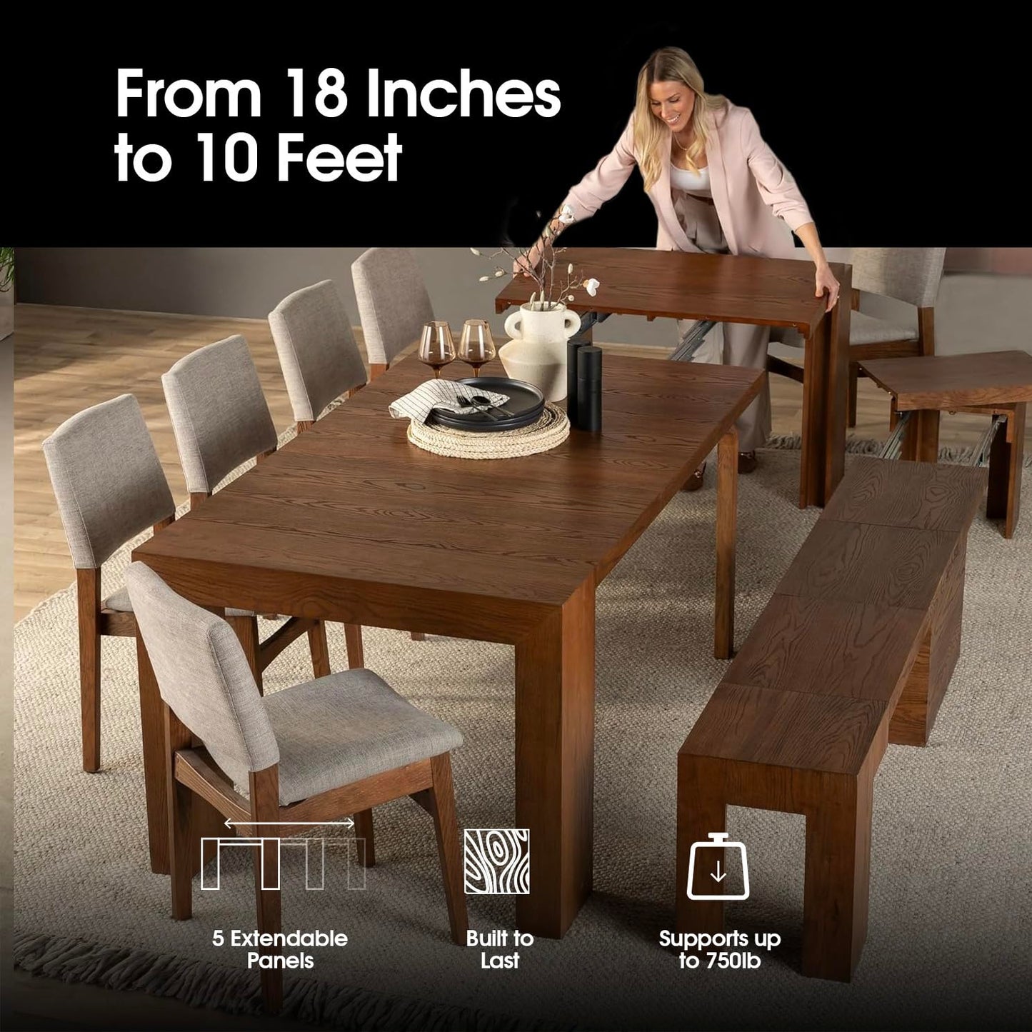 White Extendable Dining Table & Bench