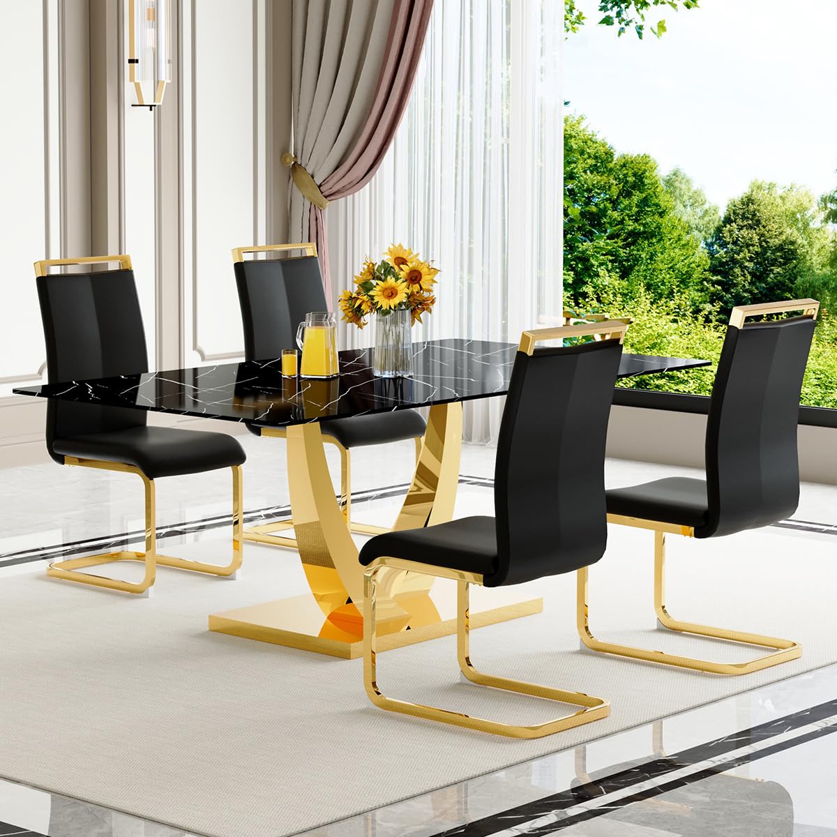 71" Black & Gold Dining Set for 8
