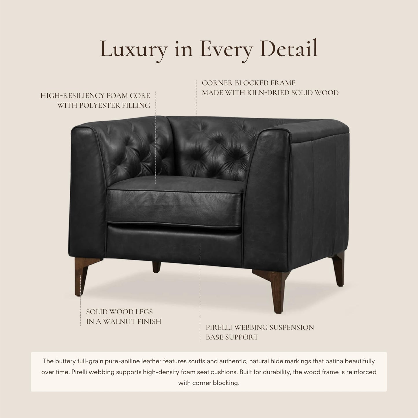 POLY & BARK 74" Leather Sofa – Cognac Tan