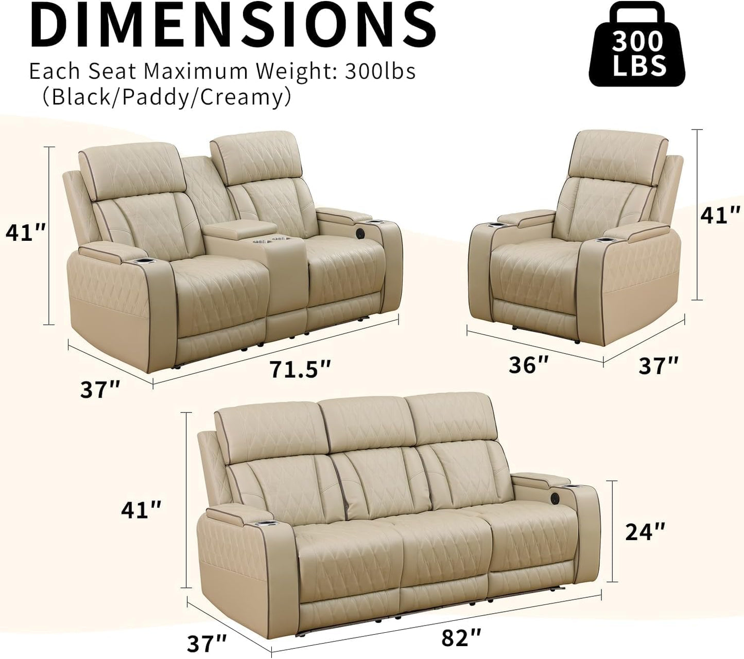 3-Piece Beige Power Recliner Set