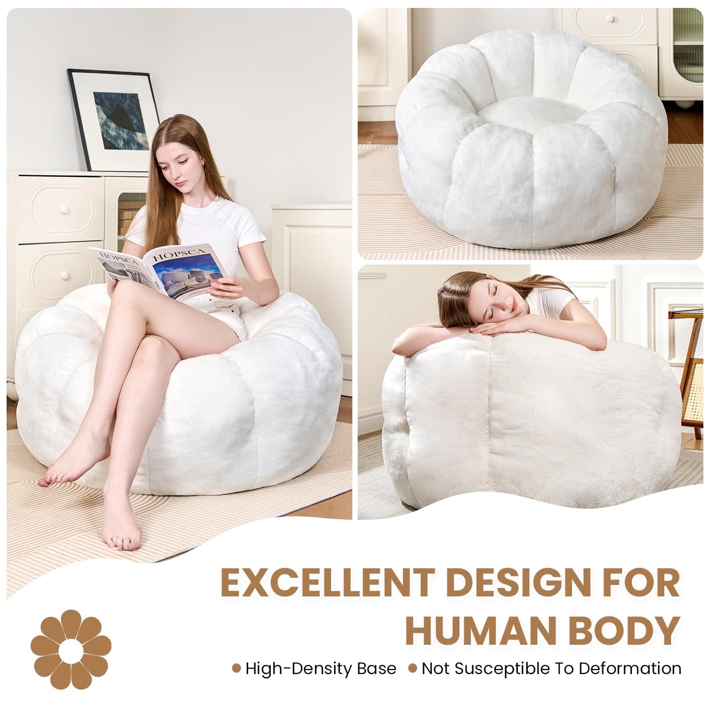 White Faux Fur Bean Bag Chair