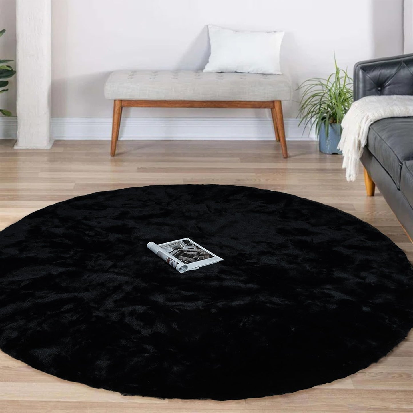 Latepis 3ft White Faux Fur Round Rug