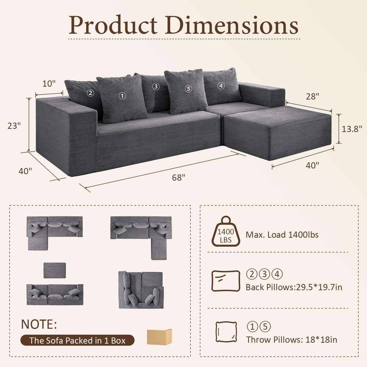 INGEROOM 108" Sectional Sofa – Dark Gray