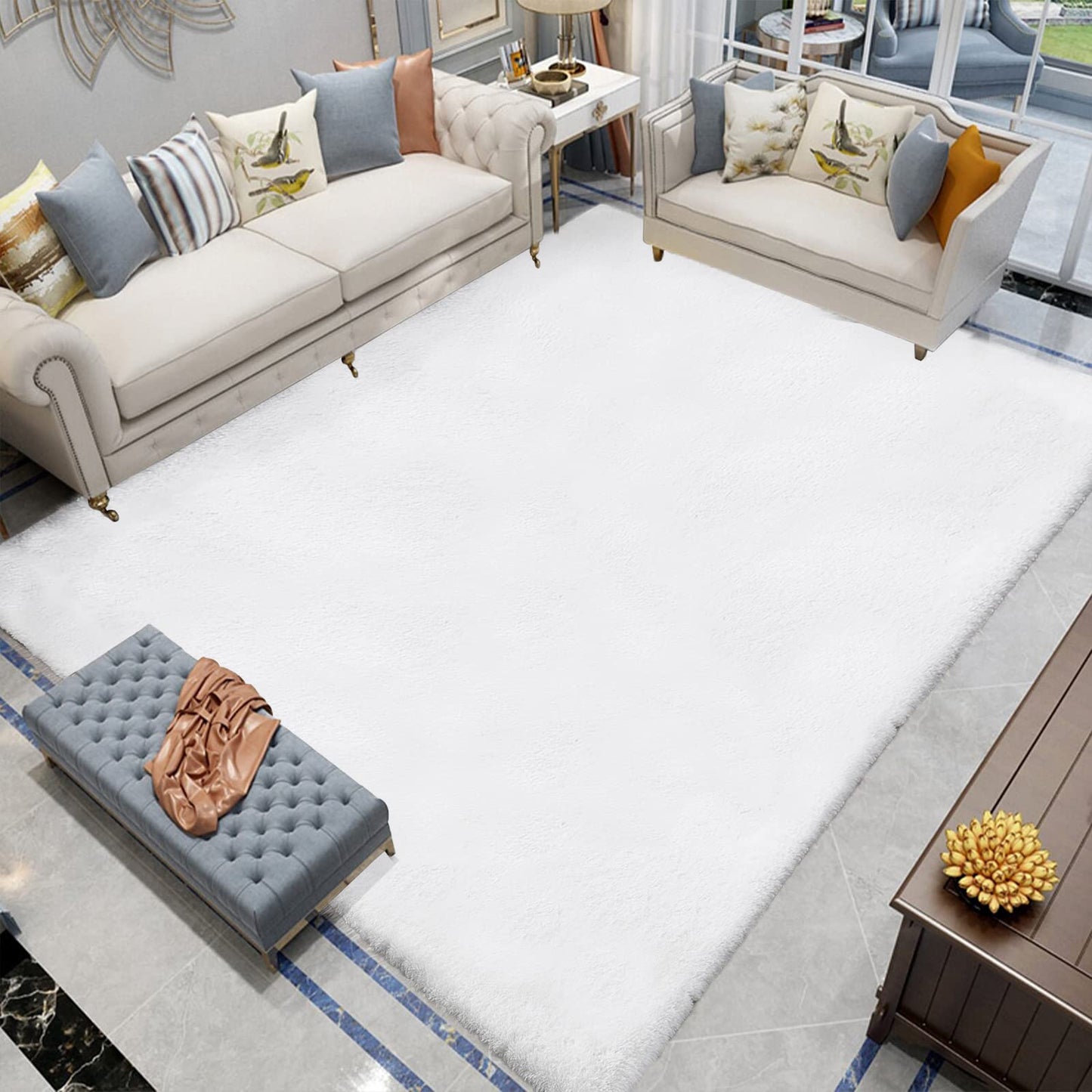 Latepis 3ft White Faux Fur Round Rug