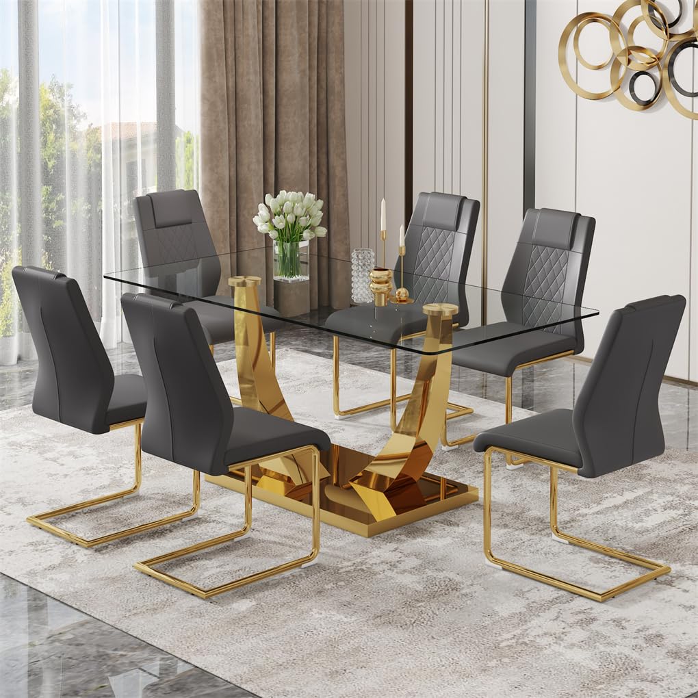 63" Glass Dining Table Set for 4