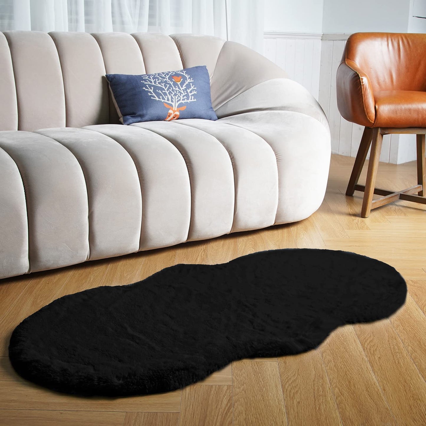 Latepis 3ft White Faux Fur Round Rug