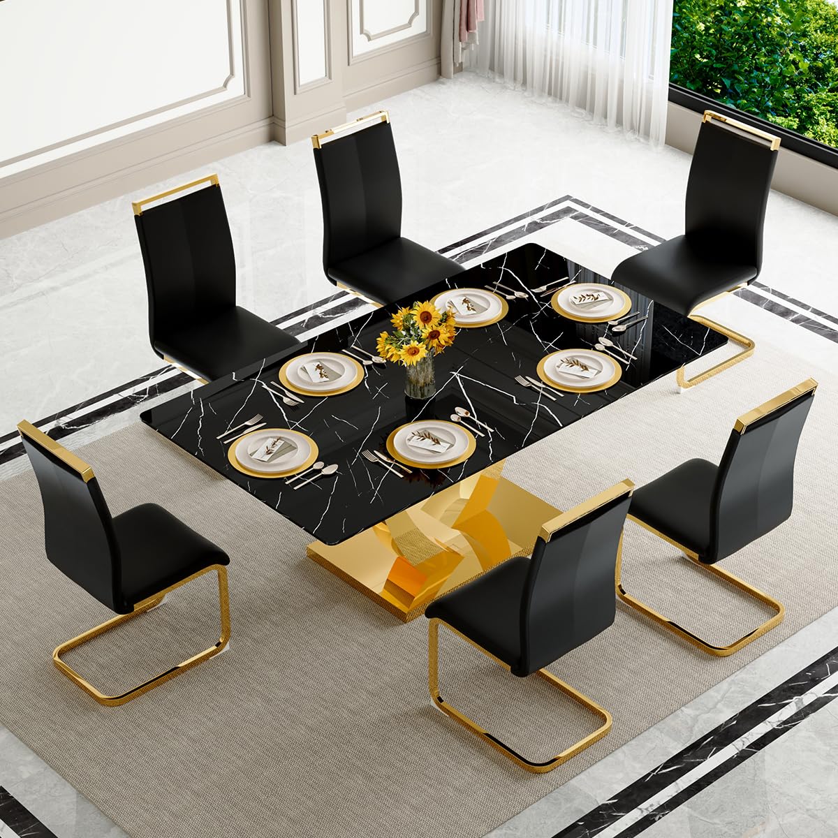 71" Black & Gold Dining Set for 8