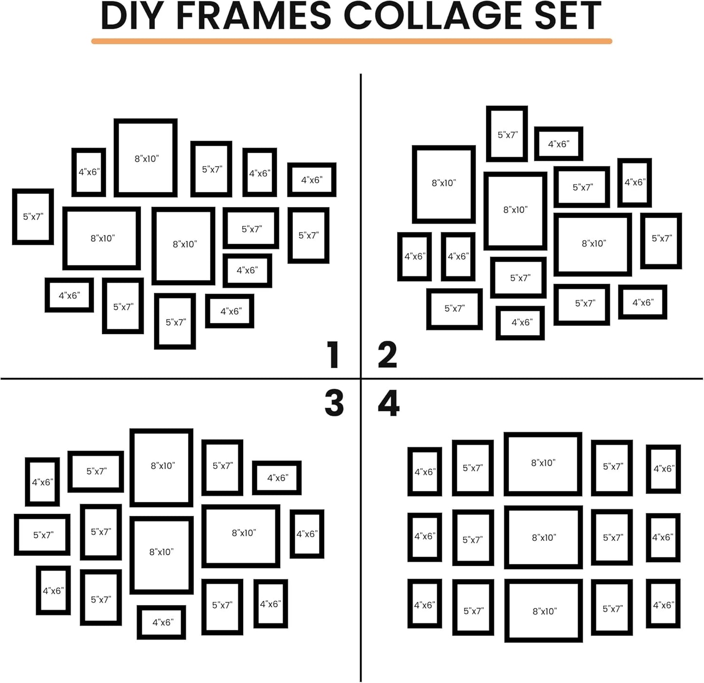 15 Pack Picture Frames Collage Wall Decor, Gallery Frame Set for Wall Mounting or Tabletop Display, Multi Sizes Including 3pcs 8x10, 6pcs 5x7, 6pcs 4x6, Black