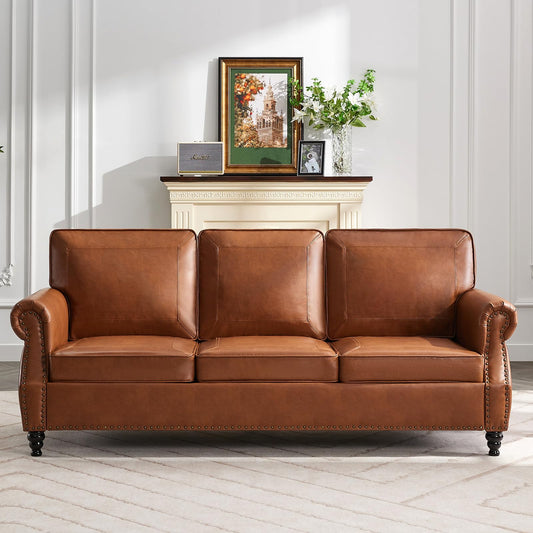 WILLOVE 79" Black Faux Leather Sofa