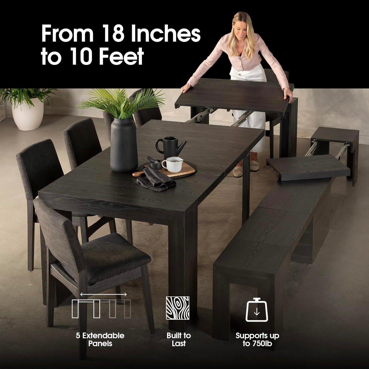 White Extendable Dining Table & Bench