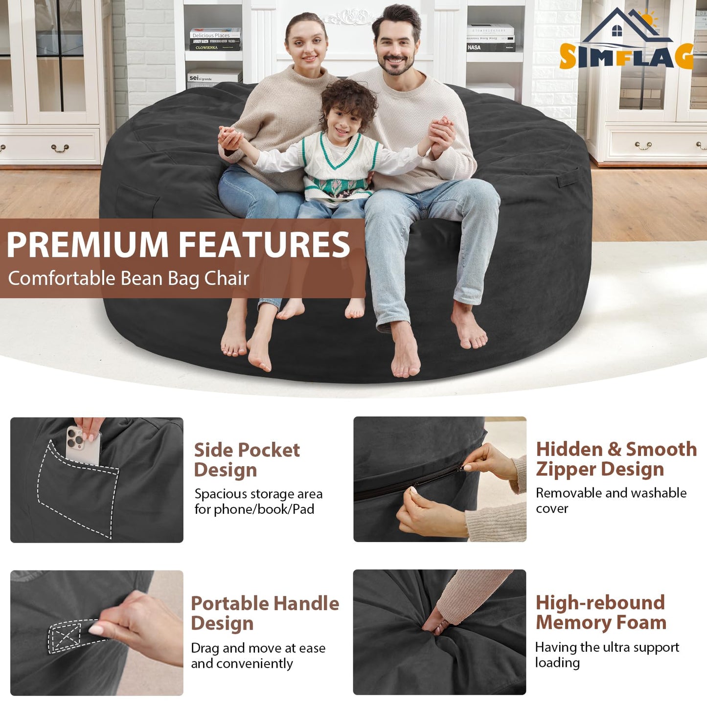 5FT Grey Bean Bag Chair