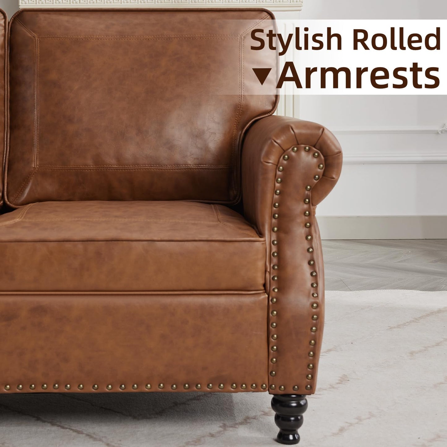 WILLOVE 79" Black Faux Leather Sofa
