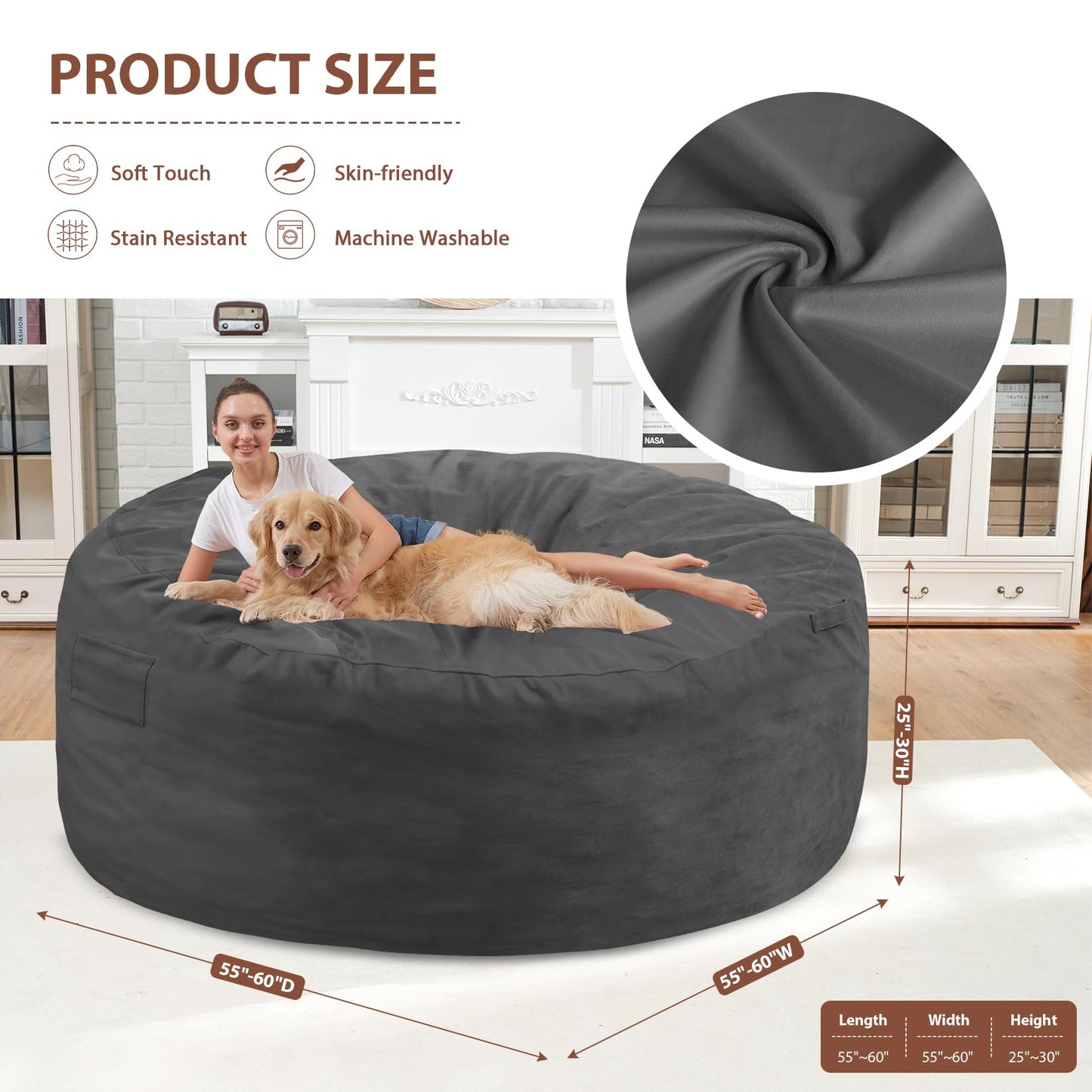5FT Grey Bean Bag Chair